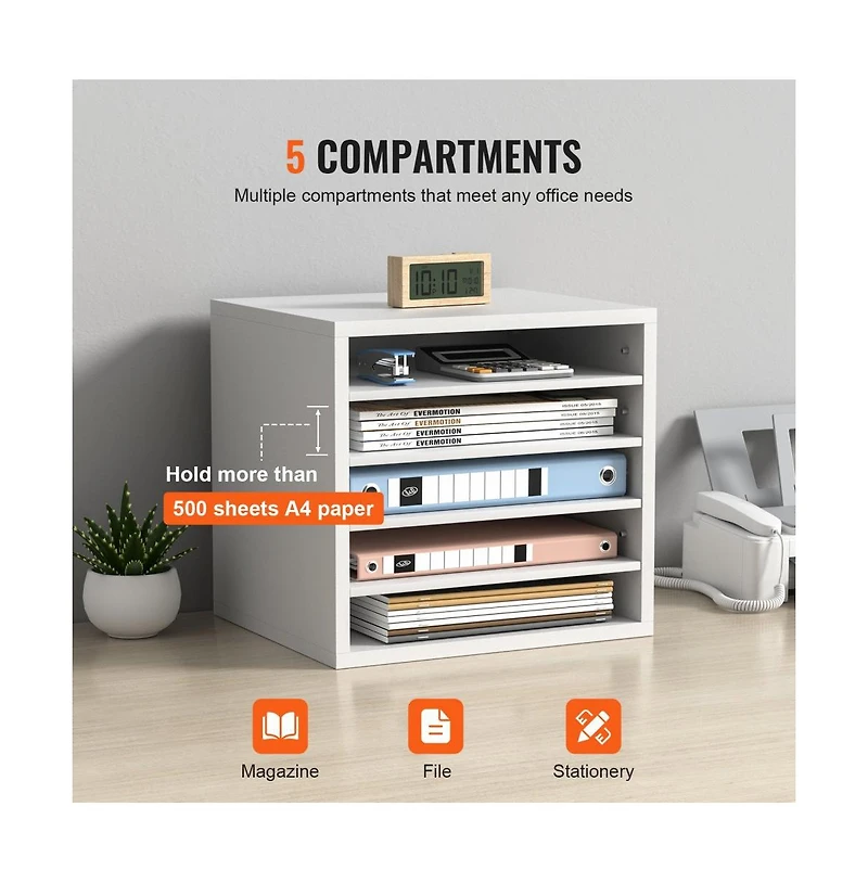 Slickblue 5 Compartment Mail Sorter Organizer with Adjustable Shelves for Office, Classroom & Home