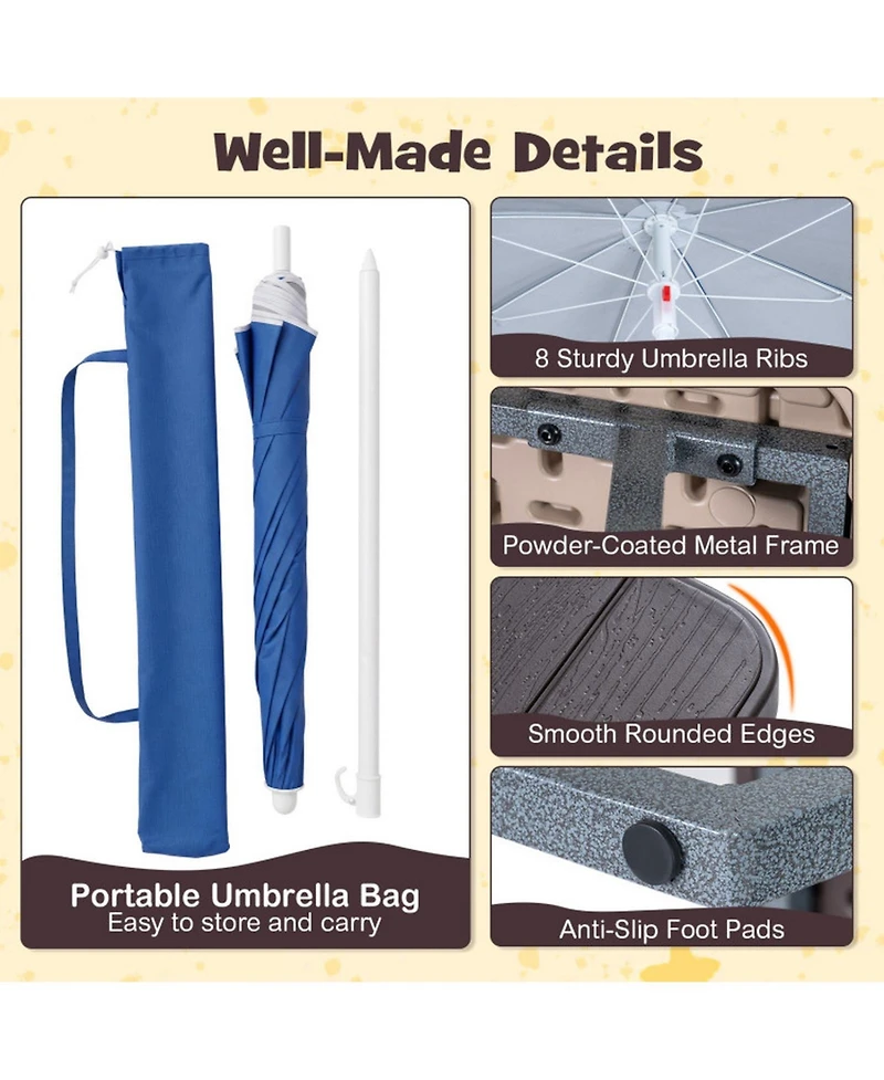 Sugift Kids Picnic Table Set for 4 with Removable Umbrella and Hdpe Tabletop