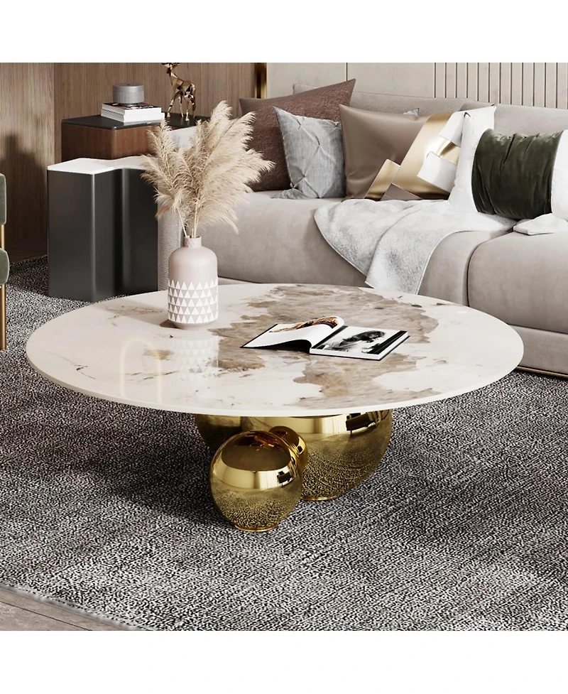 Streamdale Furniture Round Coffee Table with Stainless Steel Pedestal and Faux Marble Top