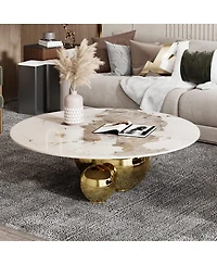 Streamdale Furniture Round Coffee Table with Stainless Steel Pedestal and Faux Marble Top