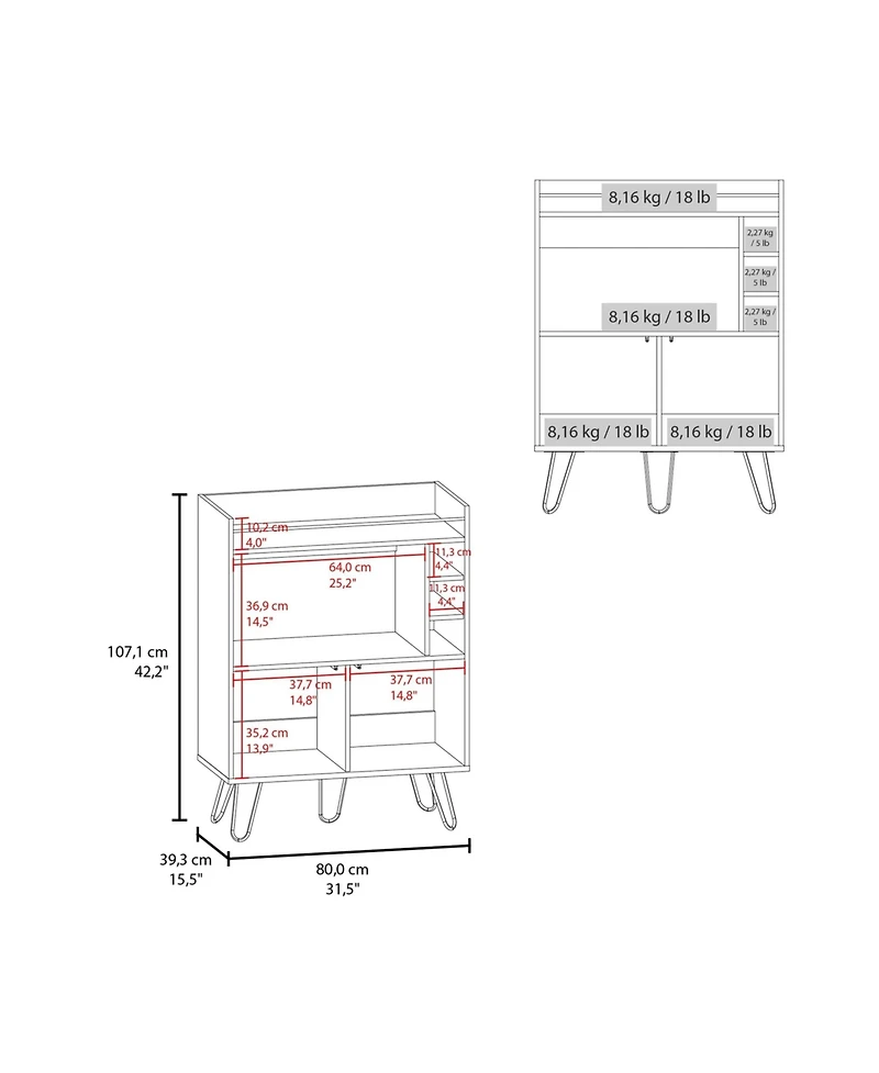 Fm Furniture Otho Bar Cabinet with Drop-Down Door, Wine Storage, Open Shelves, and Hairpin Legs