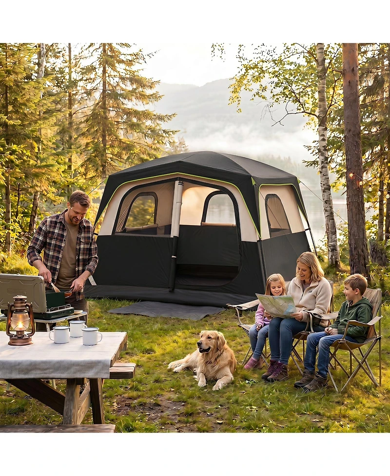 Gymax 6-Person Camping Tent with Top Rainfly Mesh Windows Large Door Ground Stakes