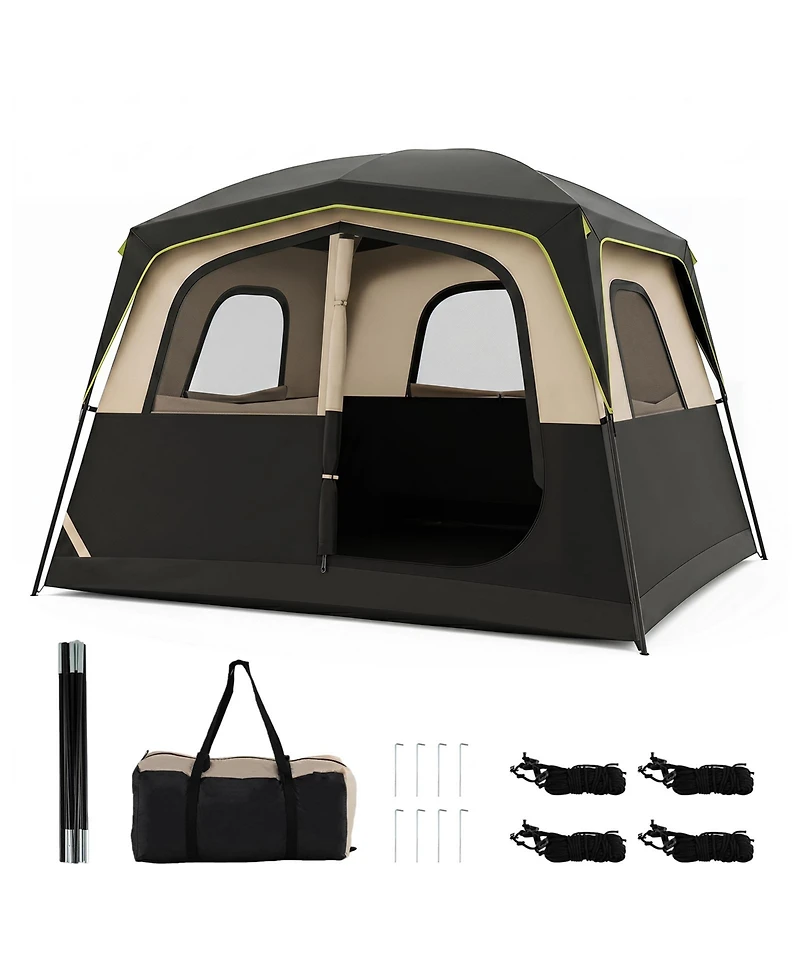 Gymax 6-Person Camping Tent with Top Rainfly Mesh Windows Large Door Ground Stakes