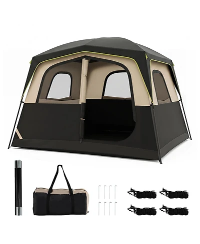 Gymax 6-Person Camping Tent with Top Rainfly Mesh Windows Large Door Ground Stakes