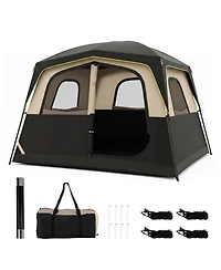 Gymax 6-Person Camping Tent with Top Rainfly Mesh Windows Large Door Ground Stakes