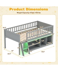 Gymax Twin Size Loft Bed with Adjustable Led Lights Bookshelves Safety Guardrails