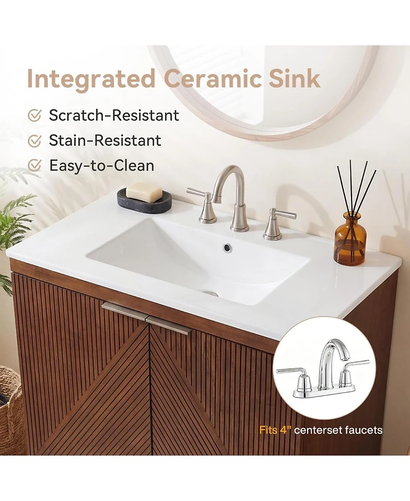 Tribesigns 30 Inch Bathroom Vanity with Sink, Farmhouse Fluted Design