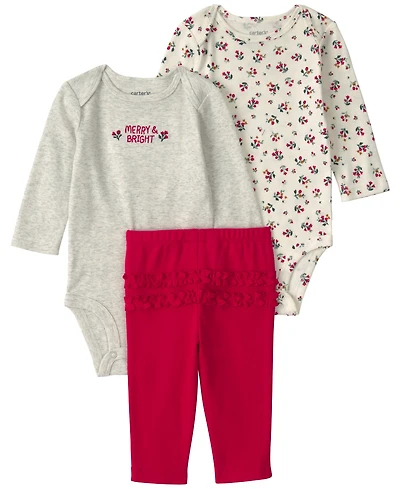 Carter's Baby Girls' Floral Long-Sleeve Bodysuits and Pants, 3-Piece Set