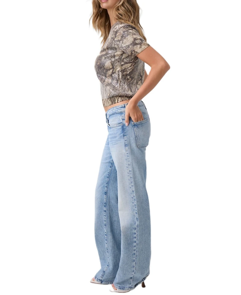 Guess Women's Sequin Printed Short-Sleeve Sweater