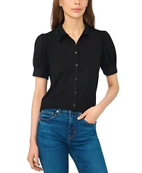 CeCe Women's Scallop-Trim Collared Short-Sleeve Button-Front Top