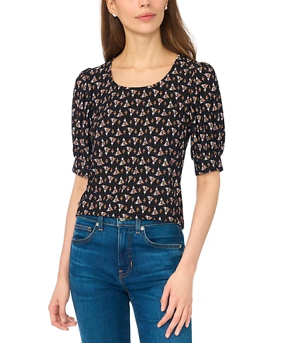 CeCe Women's Tulip Crew Neck Shirred Short-Sleeve Blouse