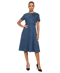 London Times Women's Fit and Flare Midi Short-Sleeve Dress
