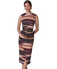 Sleeveless Printed Midi Sheath Dress with Belt