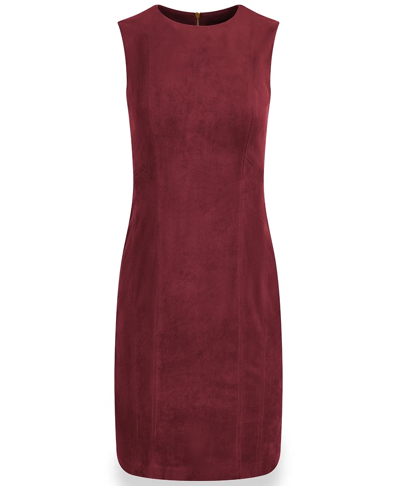 Donna Karan New York Women's Sleeveless Crewneck Suede Sheath Dress