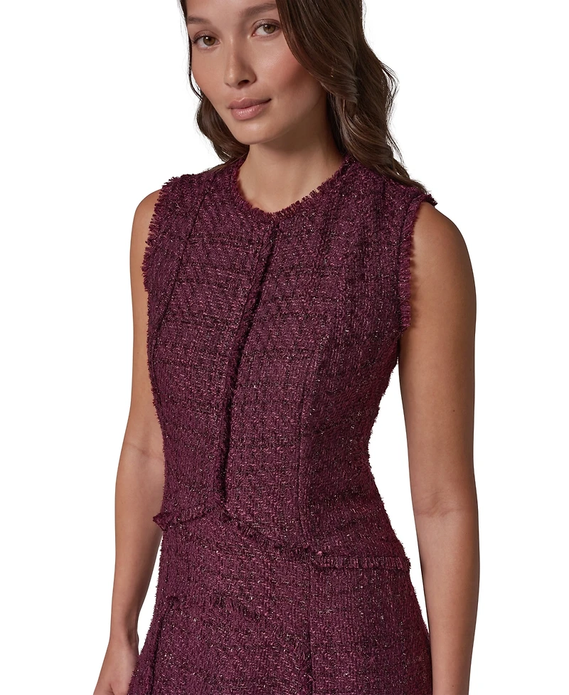Donna Karan New York Women's Textured Tweed A-Line Crewneck Midi Dress