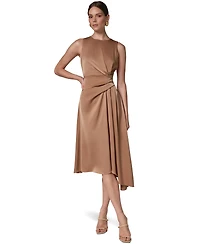 Donna Karan New York Women's Satin Draped-Waist Asymmetric-Hem Midi Dress