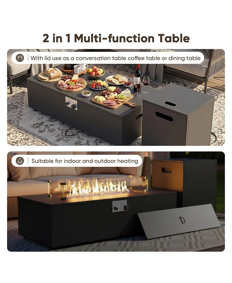 Pocassy 5 Pieces Outdoor Patio Furniture Set with Fire Pit Table Kits, Rattan Wicker Sectional Swivel Rocker Chairs Sets
