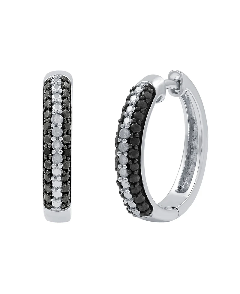 Black & White Diamond Hoop Earrings (1/6 ct. t.w.) in Sterling Silver