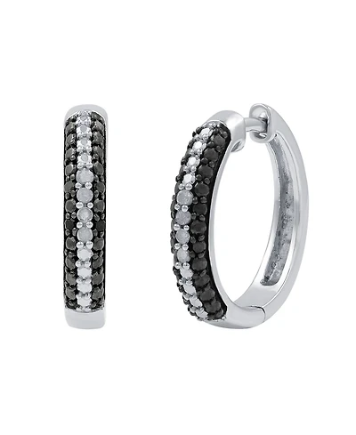 Black & White Diamond Hoop Earrings (1/6 ct. t.w.) in Sterling Silver