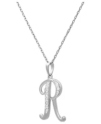 Diamond R Initial 18" Pendant Necklace (1/10 ct. t.w.) in Sterling Silver