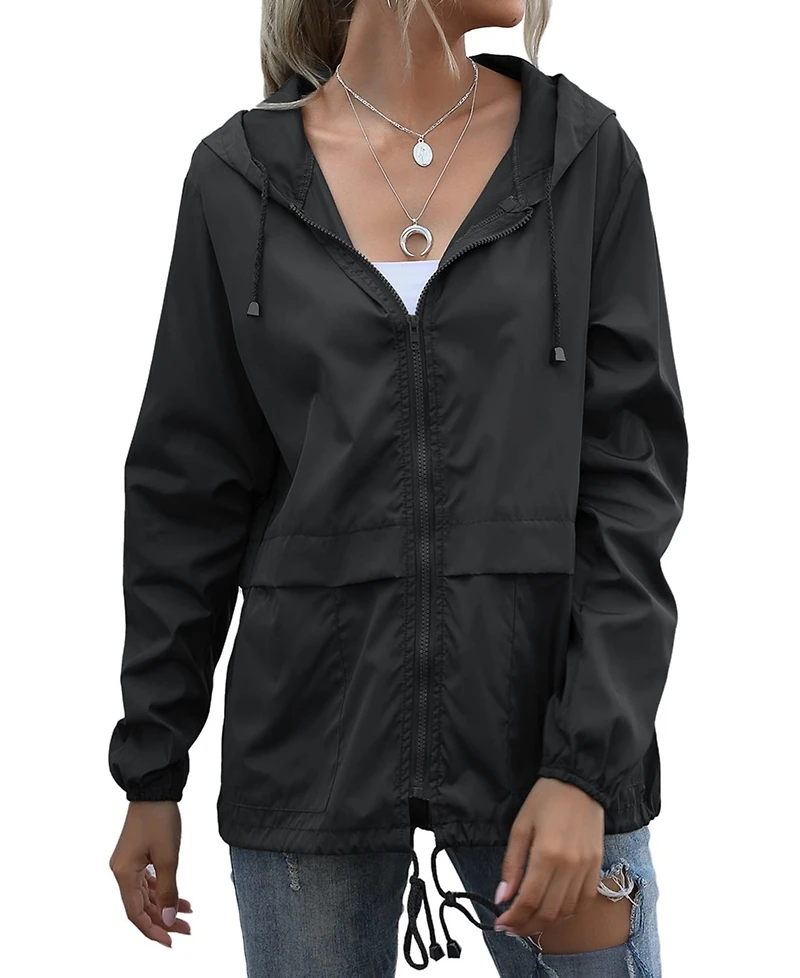 Piscifun Women's Lightweight Waterproof Packable Rain Jacket Windproof Hooded With Pockets For Travel Outdoor