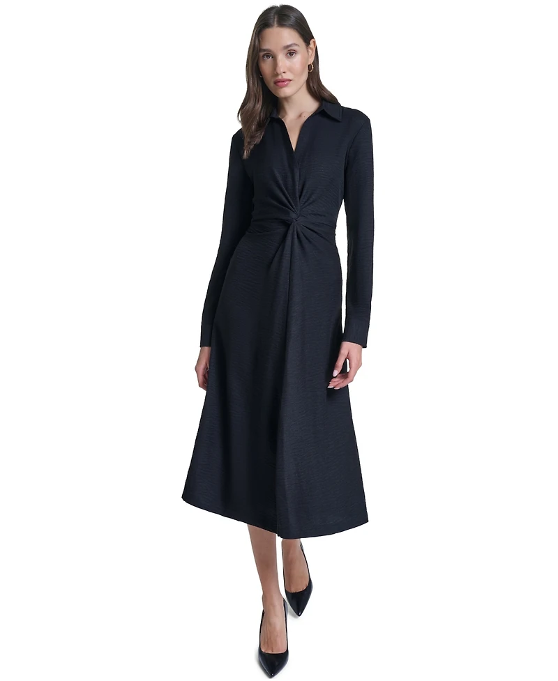 Calvin Klein Women's Collared V-Neck Front-Twist Midi Dress