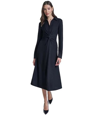 Calvin Klein Women's Collared V-Neck Front-Twist Midi Dress
