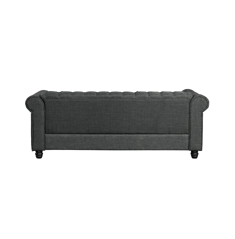 Morden Fort Linen Chesterfield 3 Seat Sofa Living Room Rolled Arm Couch with Button Tufted and Nailhead Trim