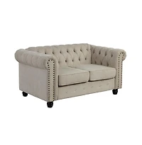 Morden Fort Linen Chesterfield 2 Seater Couch Loveseat for Living Room Rolled Arm Sofa with Button Tufted and Nailhead Trim