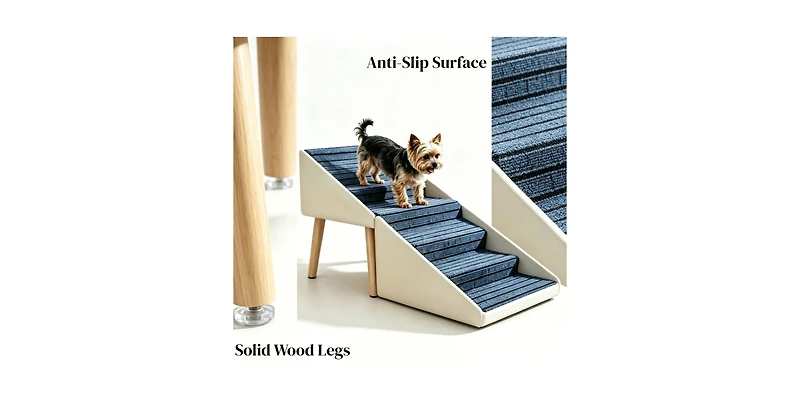 Zeny 2-in-1 Foldable 6-Step Dog Ramp, 23.05" Height Anti-Slip Pet Stairs for High Beds and Sofas, Suitable Small Medium Large Dogs