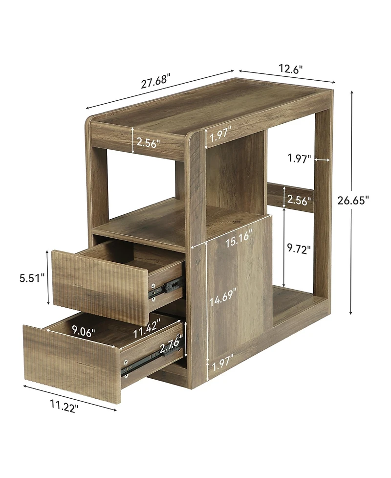Tribesigns 12.6 Rolling Side Table with 2 Drawers and Storage Shelf