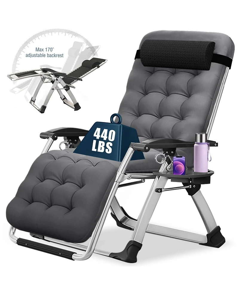 Aboron Outdoor Padded Zero Gravity Lounger, Recliner with Cushion and Cup Holder, Supports 440lbs