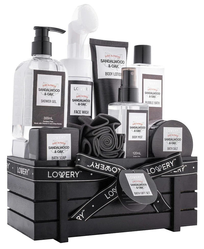 Lovery Sandalwood Oak Spa Kit, Bath and Body Care Gift Set, 10 Piece