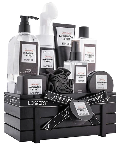 Lovery Sandalwood Oak Spa Kit, Bath and Body Care Gift Set, 10 Piece