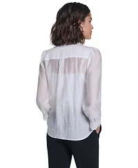 Karl Lagerfeld Paris Women's Ruffle Button Woven Collar Neck Top