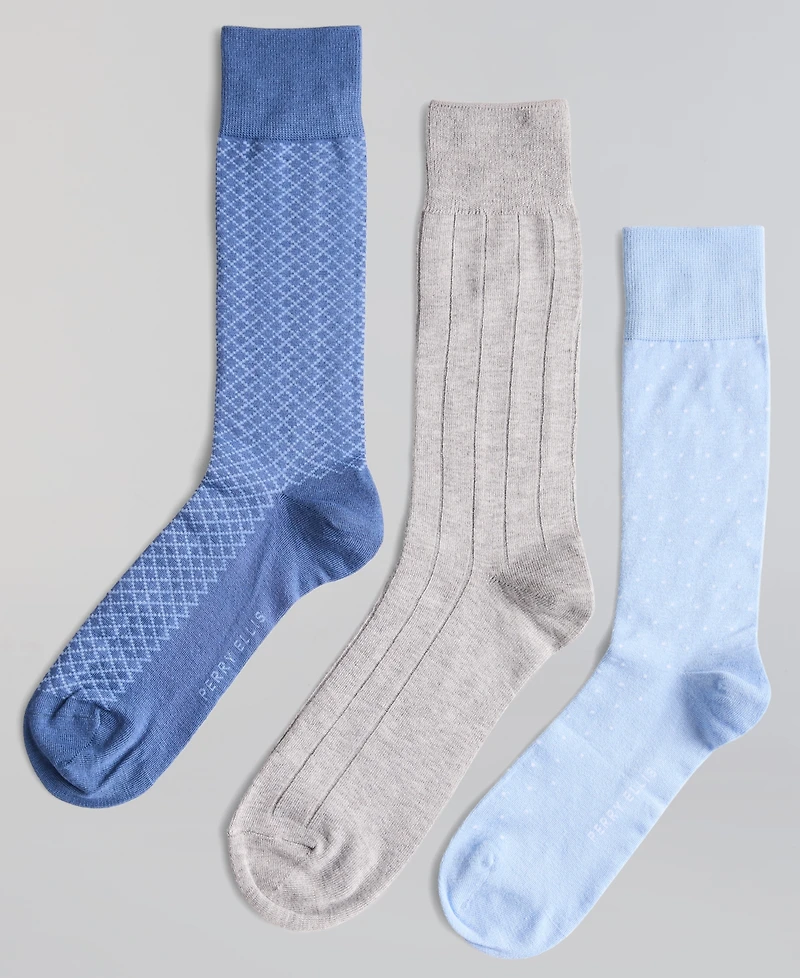 Perry Ellis Portfolio Men's Fine Pindot Mix Crew Socks, 3-Pack