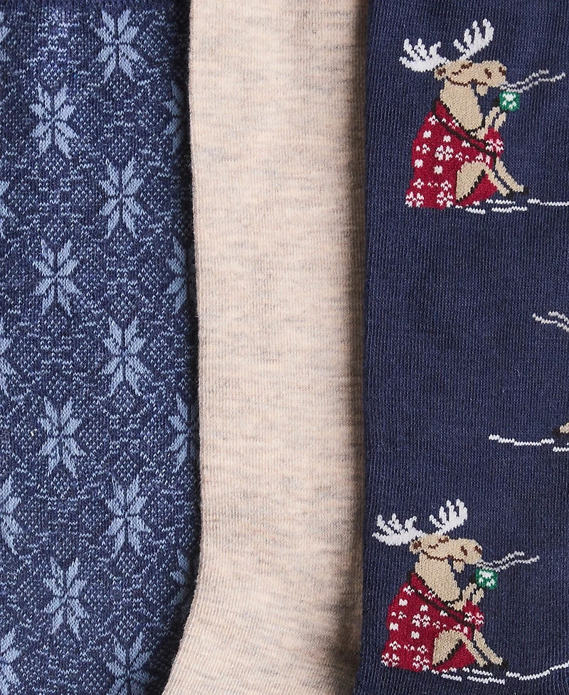 Perry Ellis Portfolio Men's Moose Flat-Knit Crew Socks, 3-Pack