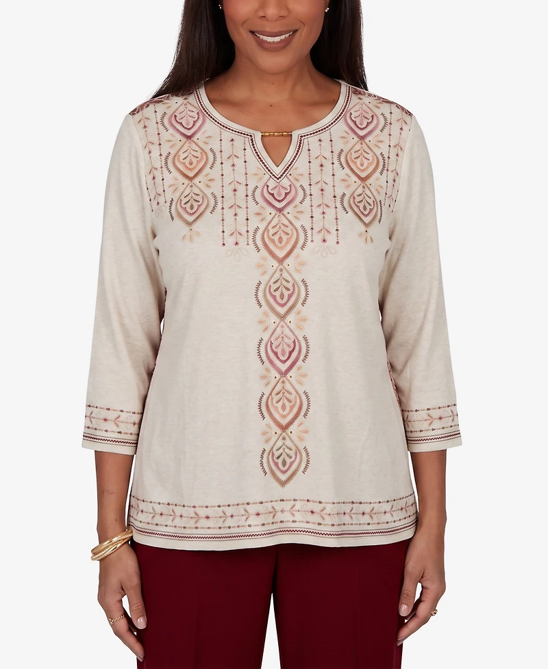 Alfred Dunner Petite Keyhole Neck 3/4-Sleeve Blouse