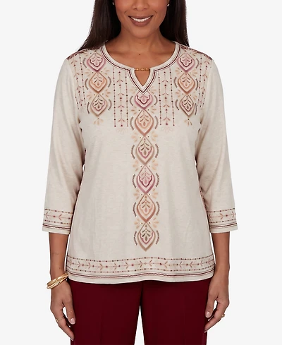 Alfred Dunner Petite Keyhole Neck 3/4-Sleeve Blouse