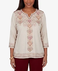 Alfred Dunner Petite Keyhole Neck 3/4-Sleeve Blouse