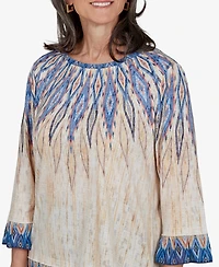 Alfred Dunner Petite 3/4-Sleeve Crewneck Allover-Print Blouse