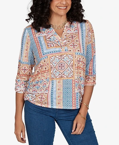 Alfred Dunner Petite Henley 3/4-Sleeve Top