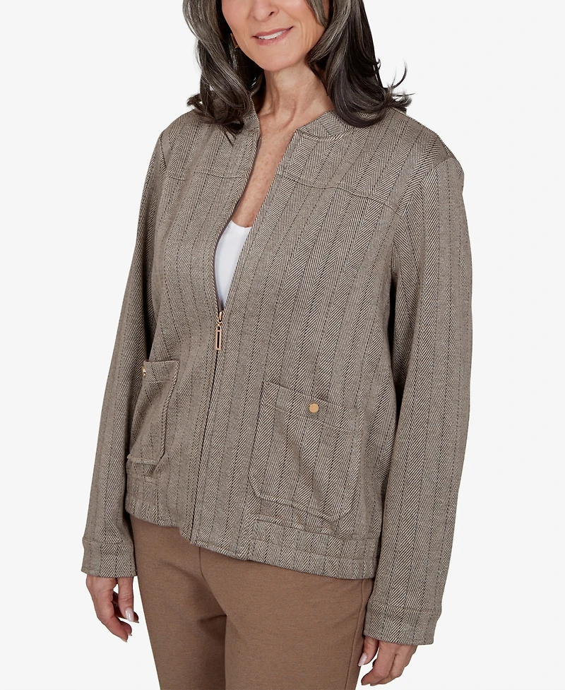 Alfred Dunner Petite Mandarin-Collar Zipper-Front Jacket