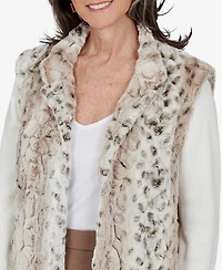 Alfred Dunner Women's Petite Animal-Print Mandarin-Collar Teddy Jacket