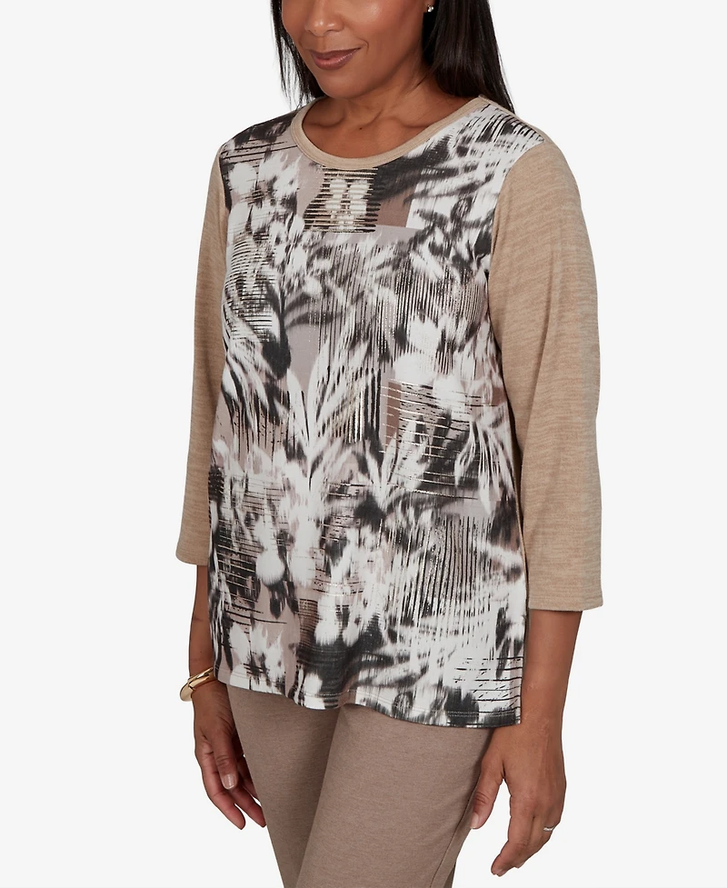 Alfred Dunner Petite Crewneck 3/4-Sleeve T-Shirt