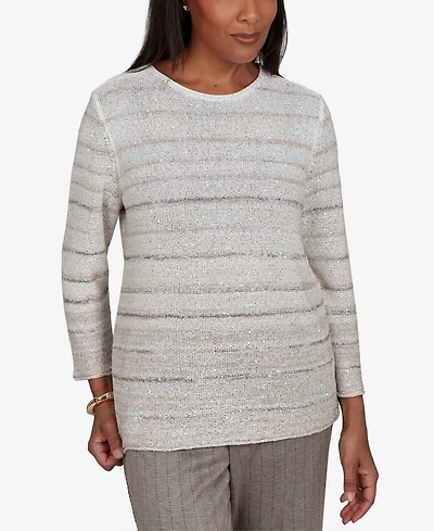 Alfred Dunner Petites Striped 3/4-Sleeve Pullover