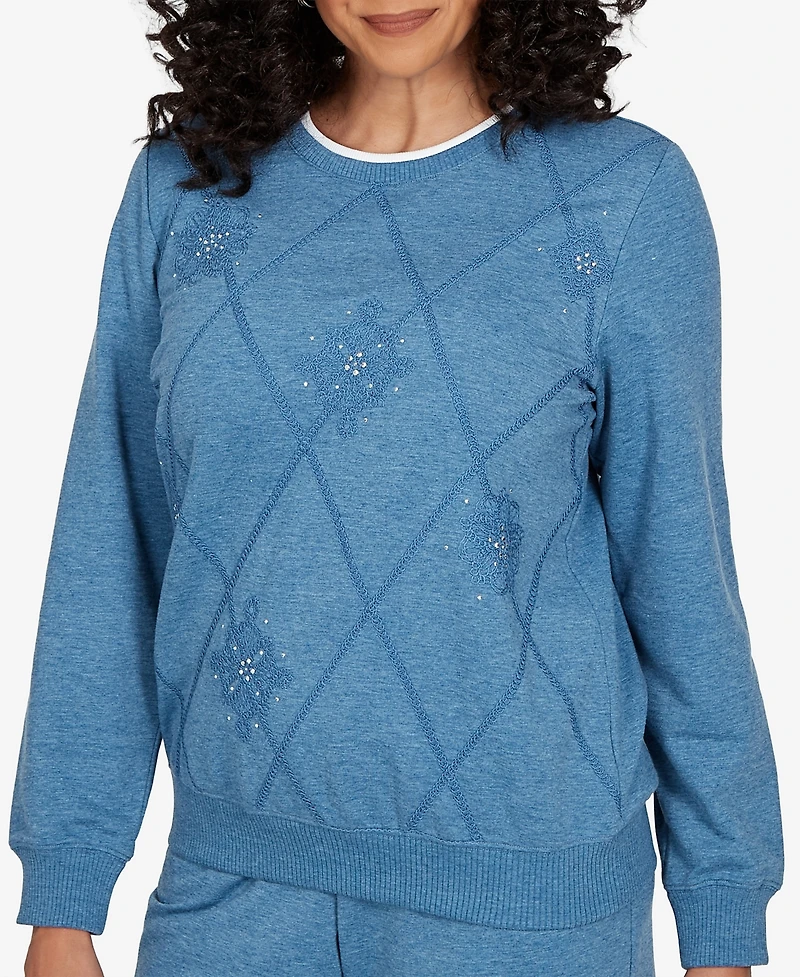 Alfred Dunner Petite Embroidered Long-Sleeve Pullover
