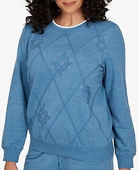 Alfred Dunner Petite Embroidered Long-Sleeve Pullover