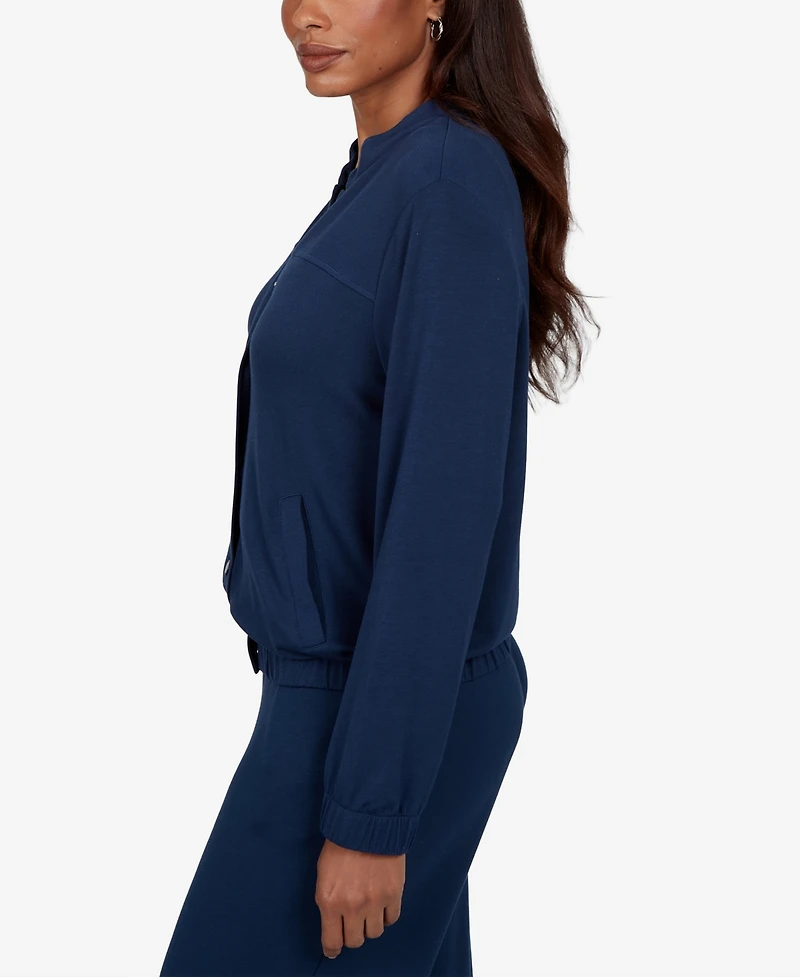 Alfred Dunner Petite Mandarin-Collar Bomber Jacket