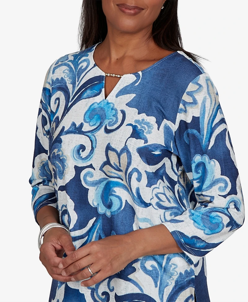 Alfred Dunner Petite Keyhole Neck 3/4-Sleeve Knit Top